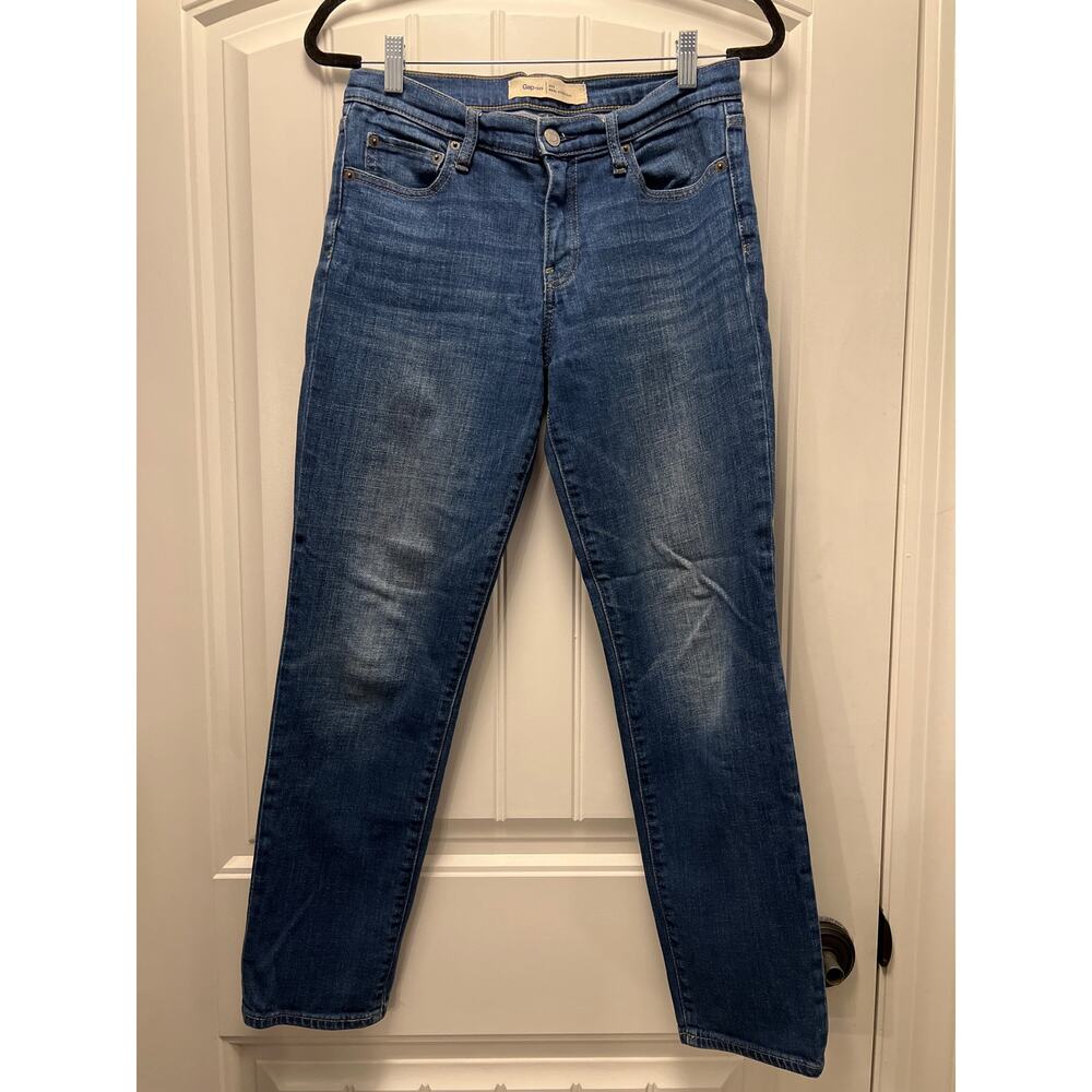 Gap 1969 Women’s Real Straight Dark Wash Stretch Denim Jeans Size 28 Short Blue
